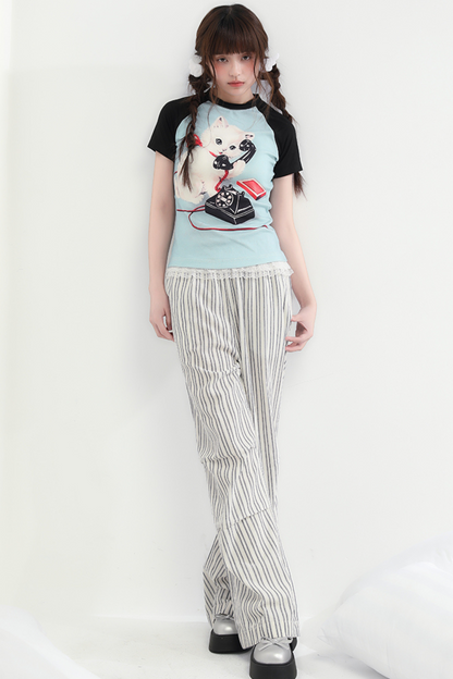 Hosen Gestreift Weit Locker Trend