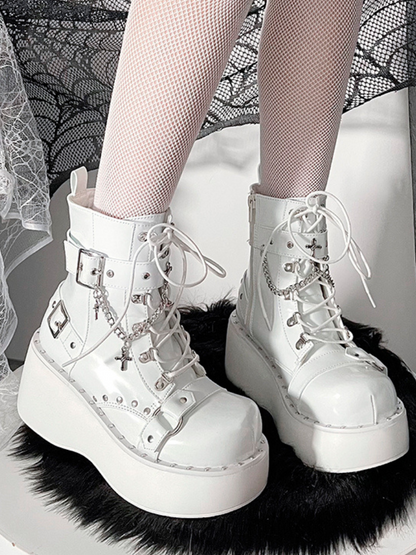 Boots Platform Round Punk Cross Toe