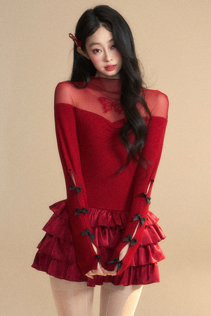 Schickes, transparentes, kurzes Reservierungskleid mit Rüschen