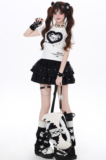 T-Shirt Spitzenbesatz Rundhals Süß Süß