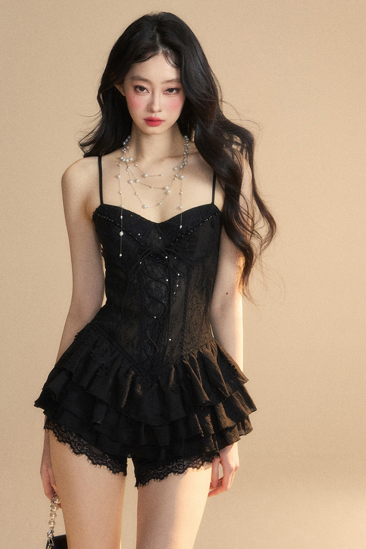 One-Shoulder French Cami Spitzenkleid Soul