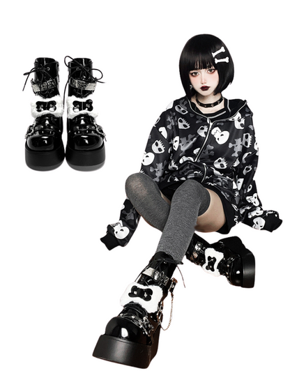 Bone Short Denim Toe Round Small Boots Platform