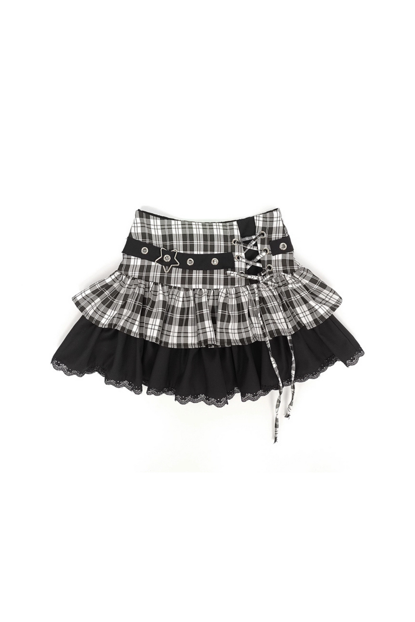 チェック柄トップス + クロップ Y2K スカート
