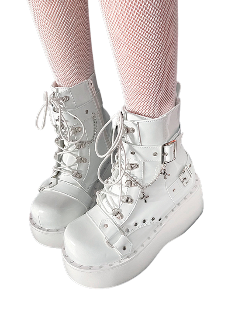 Boots Platform Round Punk Cross Toe