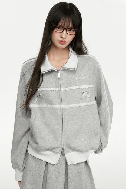 スカートジャケット レース+プリーツリボンライン