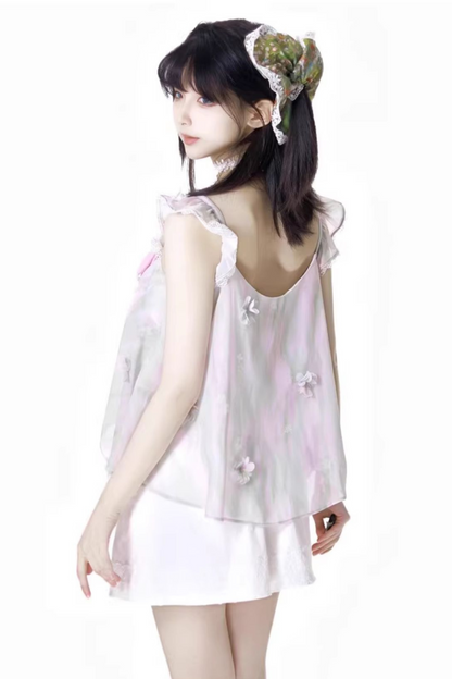 ショートパンツ + ブリス フローラル ノースリーブ トップ ドレス