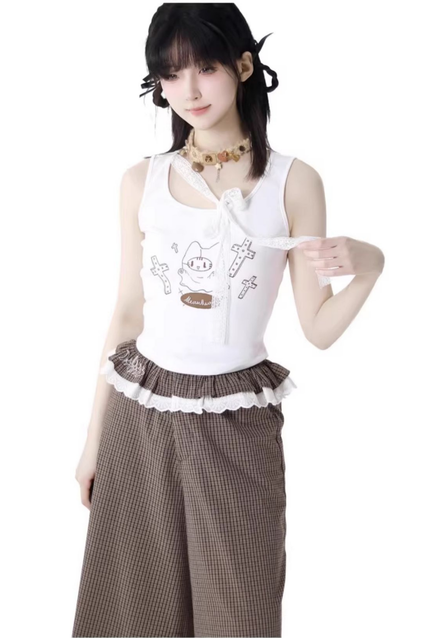 フーディーパンツ ワイド ノースリーブ トップス +