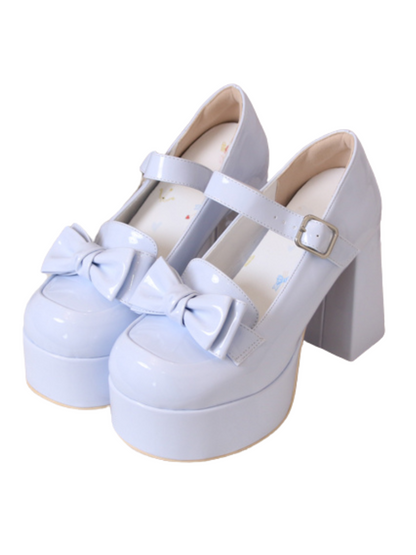 Lolita Single Heel Round High Ribbon Toe