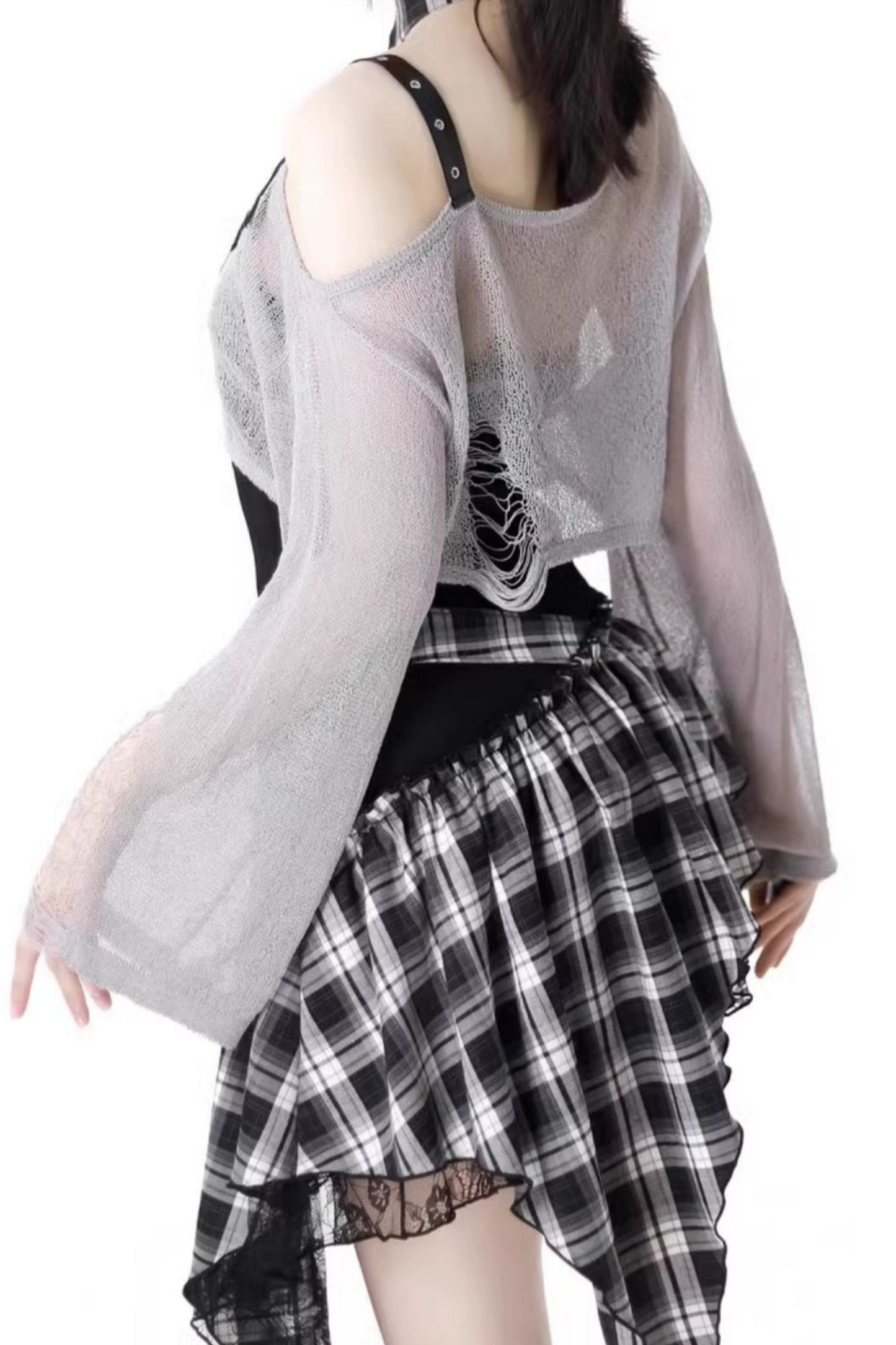 シックなショルダーロックショートワンピース+ショートパンツトップチェック