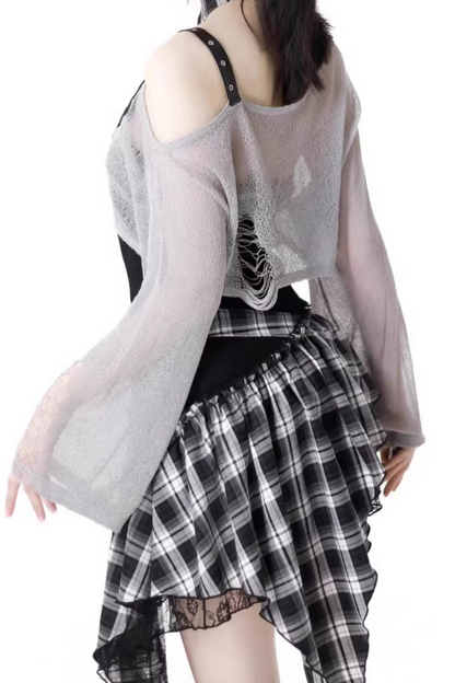 シックなショルダーロックショートワンピース+ショートパンツトップチェック