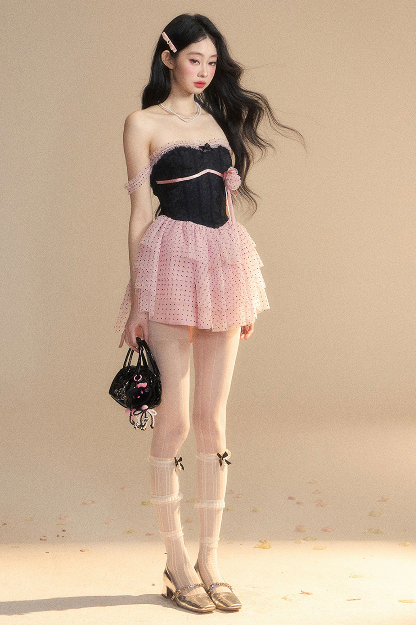 Top Spitze Rosa Tube Schwarzes Kleid