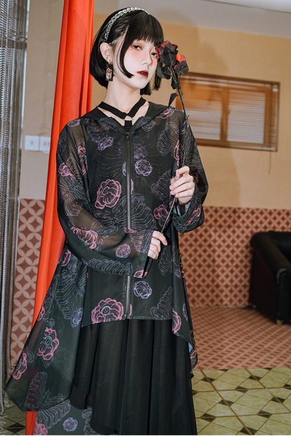 シャツ サンフラワーボーン フード付きシフォン