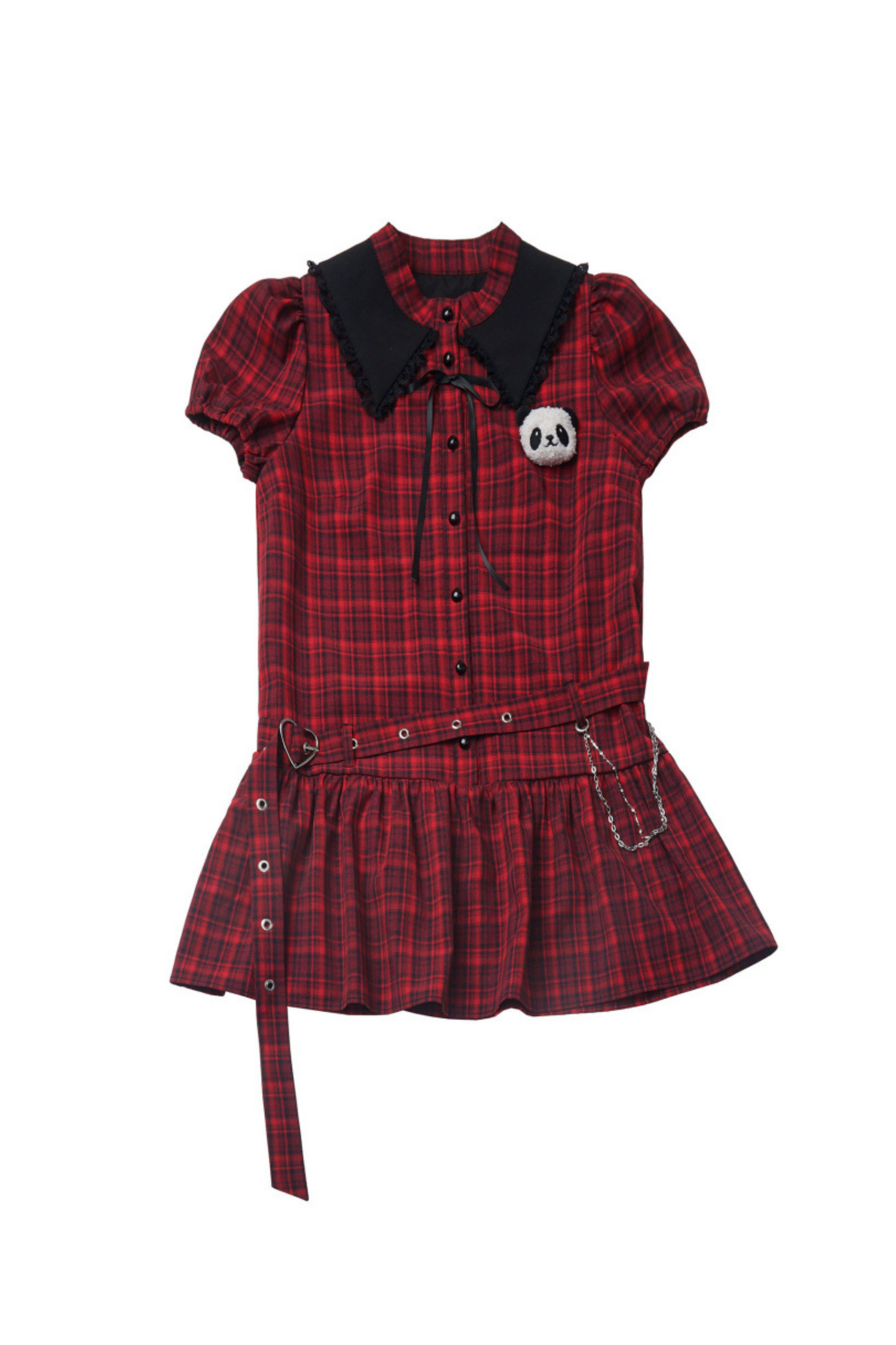 Comic Crop Top Rock Kleid Plissee Love Check Panda +