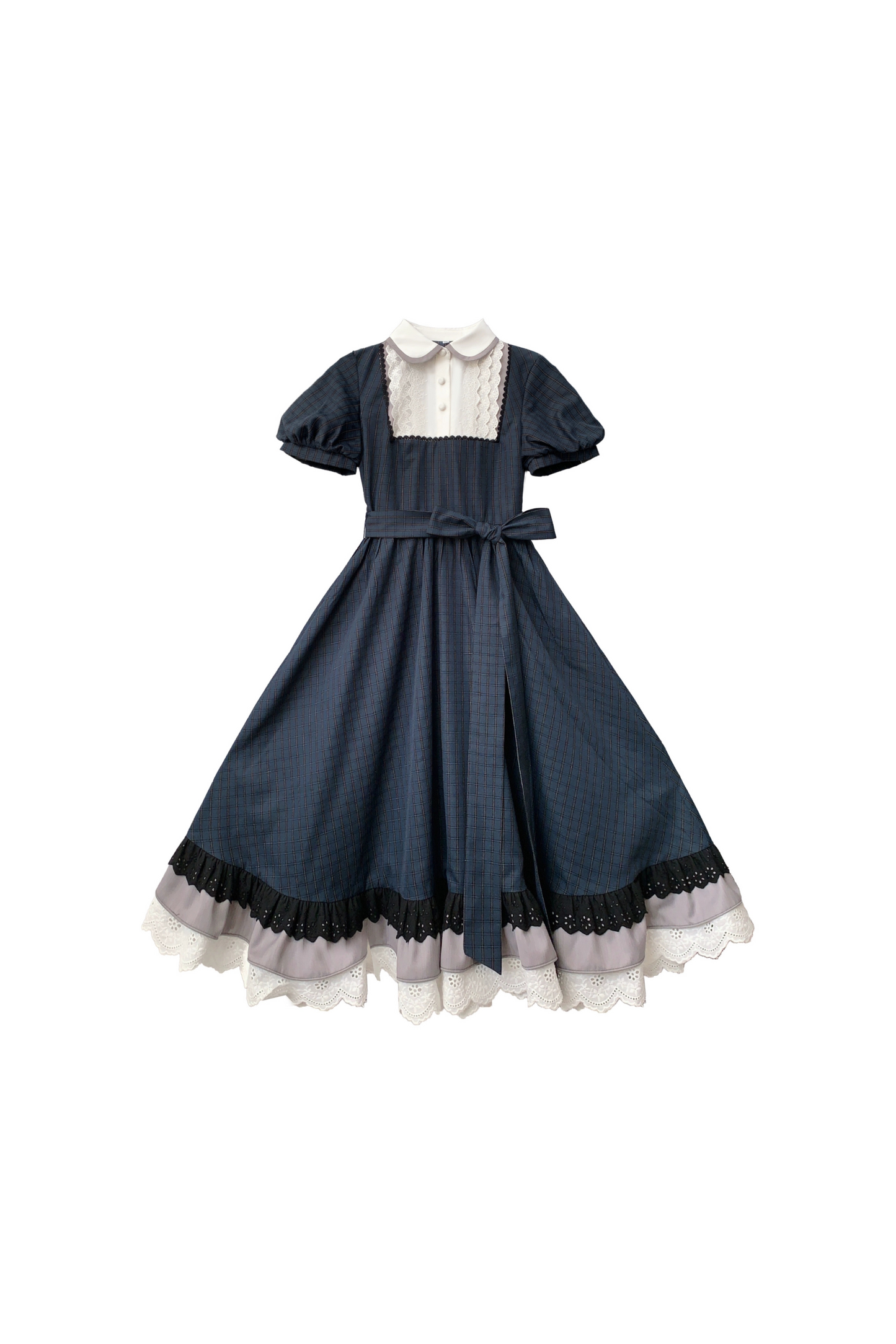 Kleid Marineblau Brosche Elegant Retro Blau + Band Schlank