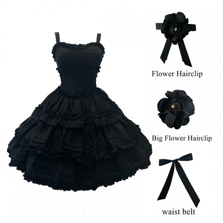 Dress JSK Lolita Ruffle Gothic Black Multi-Layered