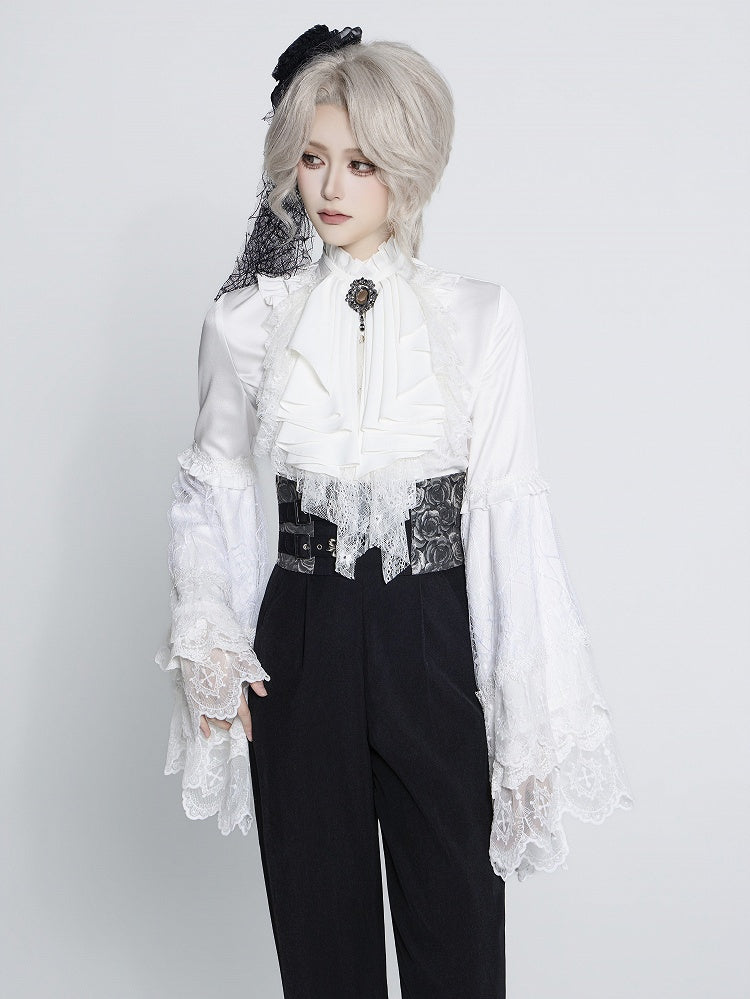 Flounce Collar Bell Sleeve Blouse with Lace Patchwork - DevilInspired Exclusive Collection