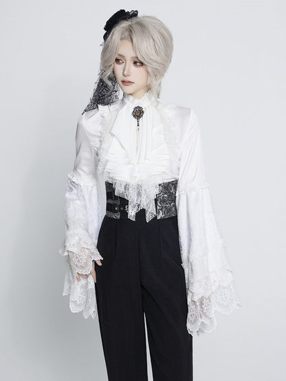 Flounce Collar Bell Sleeve Blouse with Lace Patchwork - DevilInspired Exclusive Collection