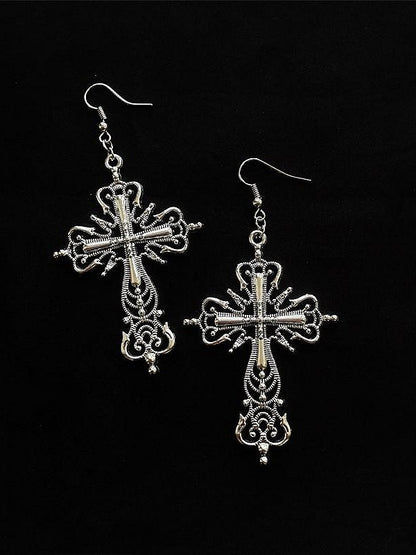 Silver Cross Earrings Gothic