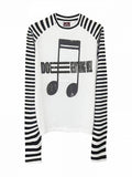 White Striped Long Sleeve Top with Music Notes - DETW OnLine