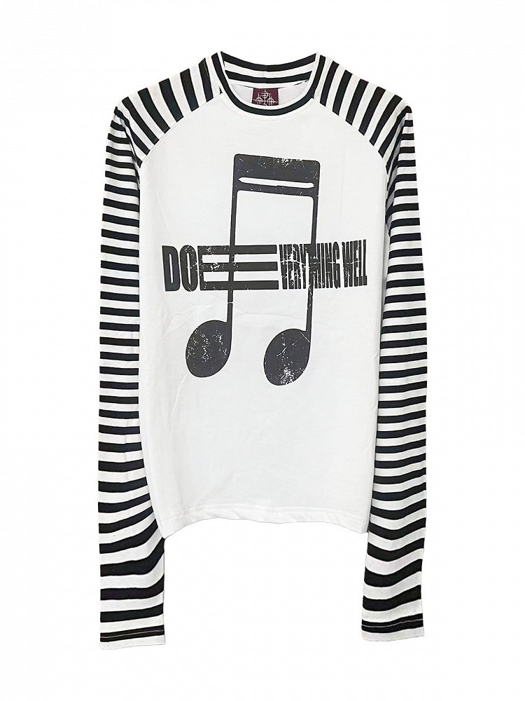 White Striped Long Sleeve Top with Music Notes - DETW OnLine