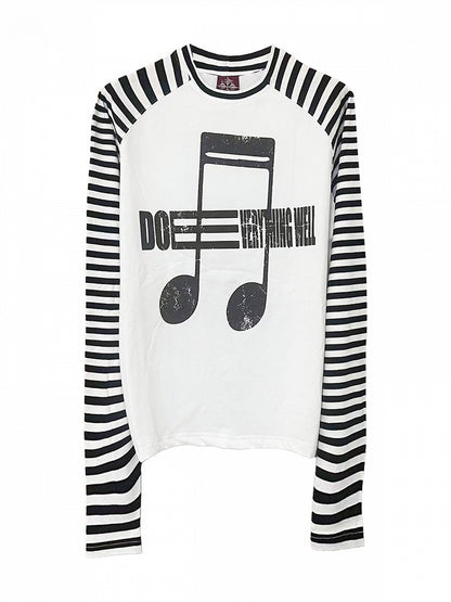 White Striped Long Sleeve Top with Music Notes - DETW OnLine