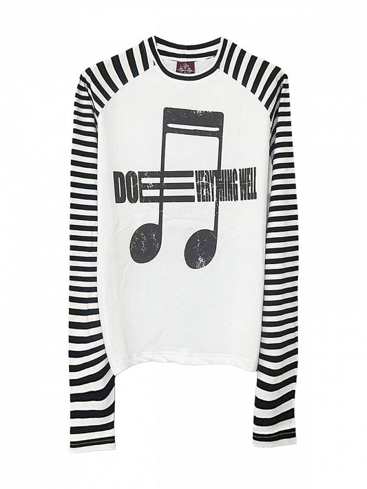 White Striped Long Sleeve Top with Music Notes - DETW OnLine