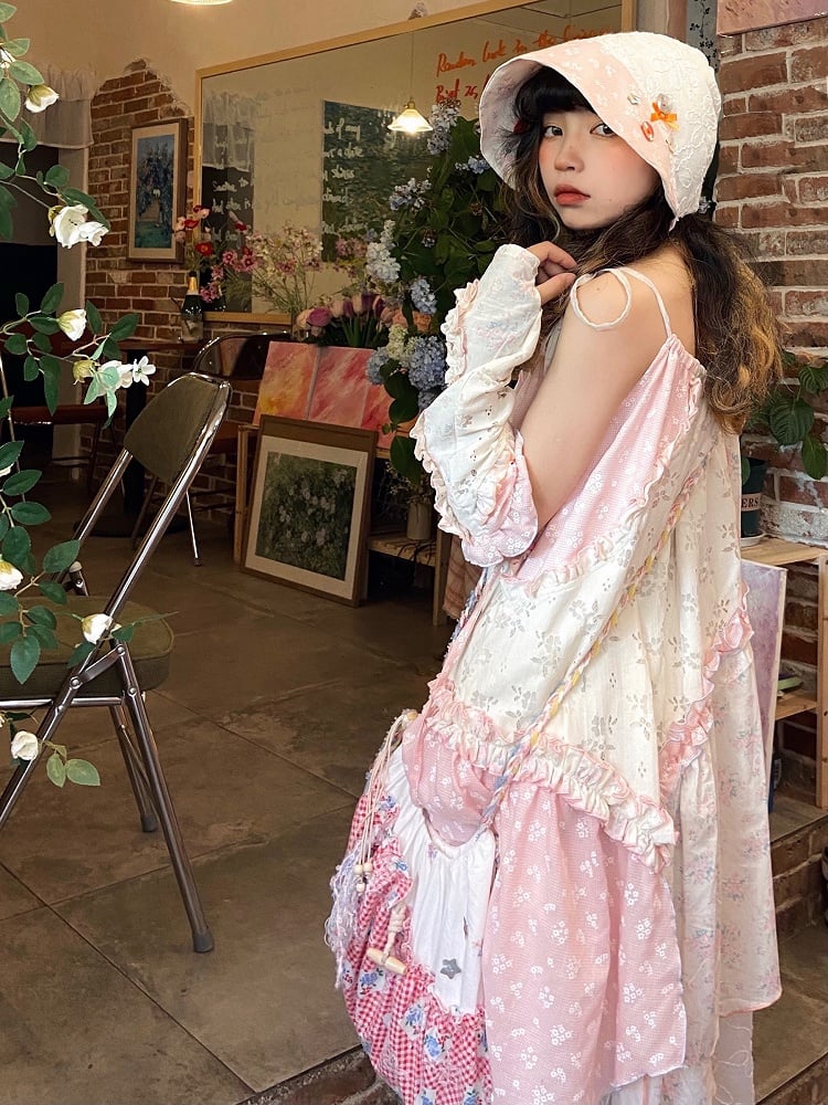 Beige Dress Hem Cami with Handkerchief Strap Trim Spaghetti Ruffle