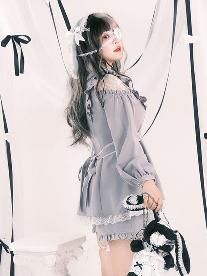 Set: Size Top Blue Elastic Jirai Light Kei Waist Cutout Plus Shorts Shoulder