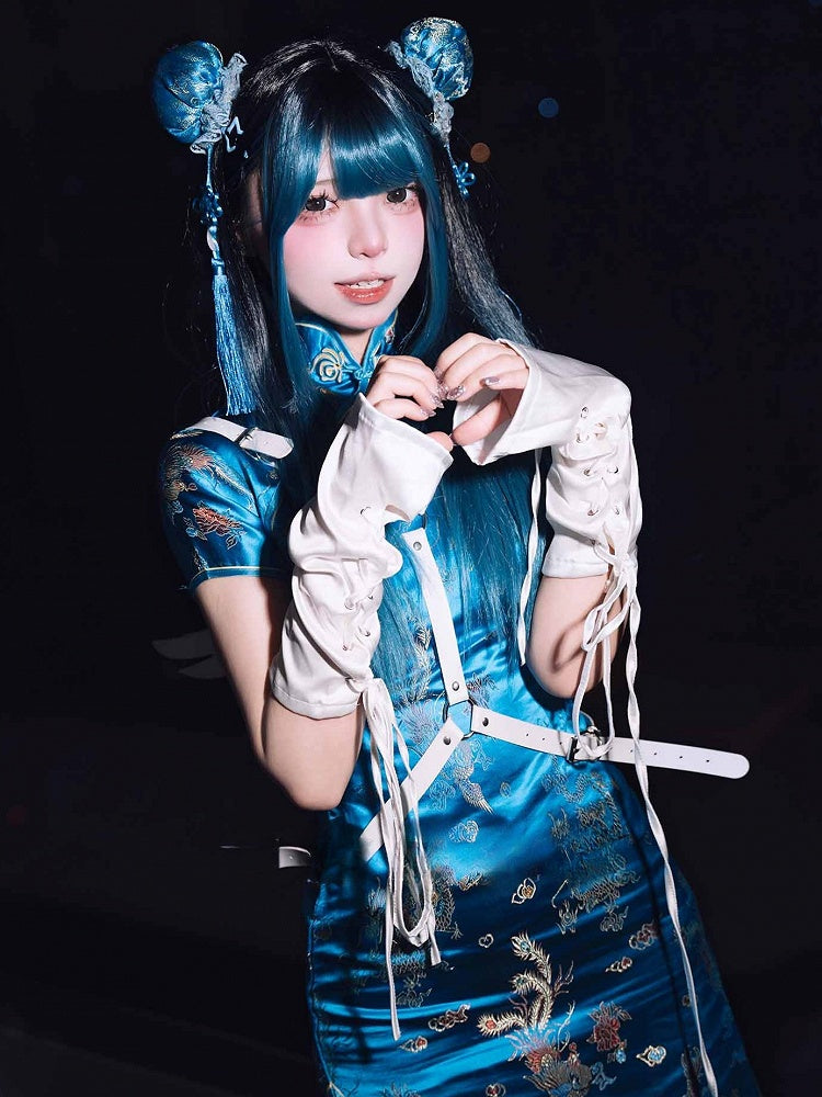 グリーン、前髪あり、エアブラック、オンブレ、長さ68cm、ストレート