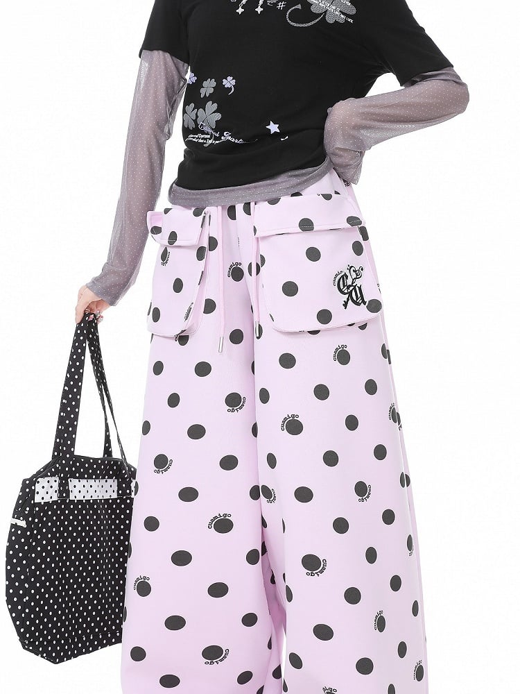Kawaii Light Purple Polka Dot Sweatpants with 3D Pockets - Languid Park