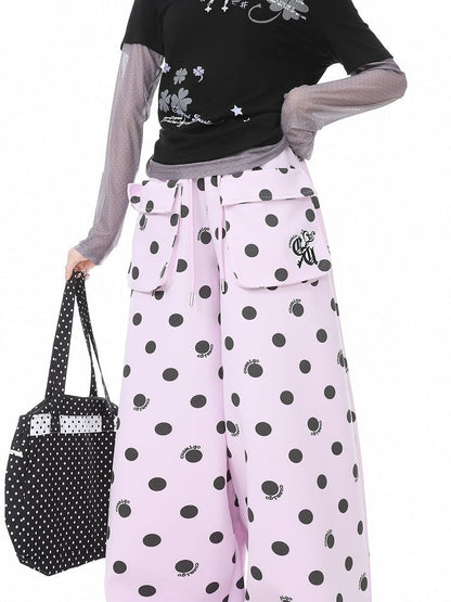 Kawaii Light Purple Polka Dot Sweatpants with 3D Pockets - Languid Park