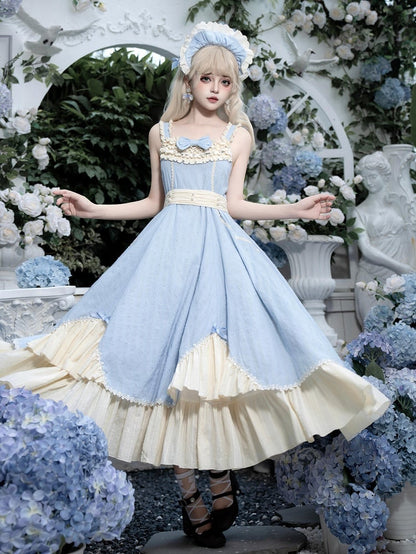 Lolita-Volantkleid und beige-blaue Baumwollrüschen am Saum, Längenbesatz, Stück eins