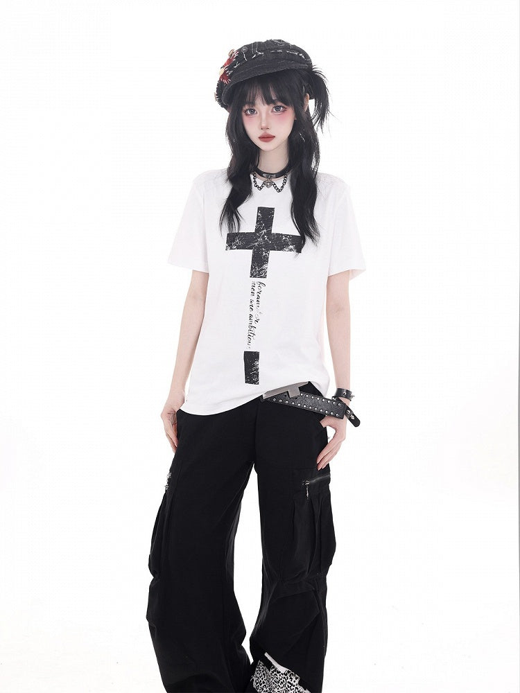 White Cross Print Tee - KNOW8 Online Shop