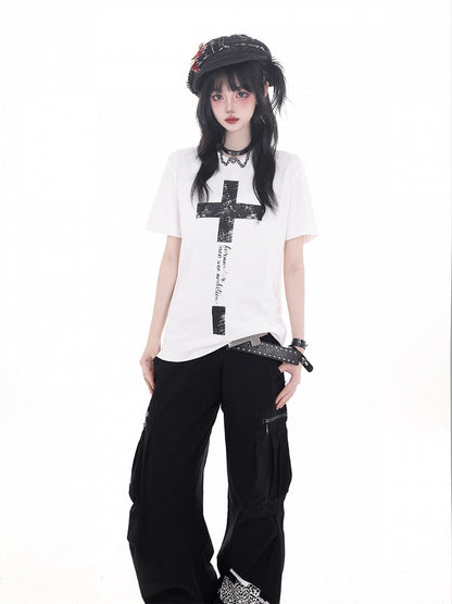 White Cross Print Tee - KNOW8 Online Shop