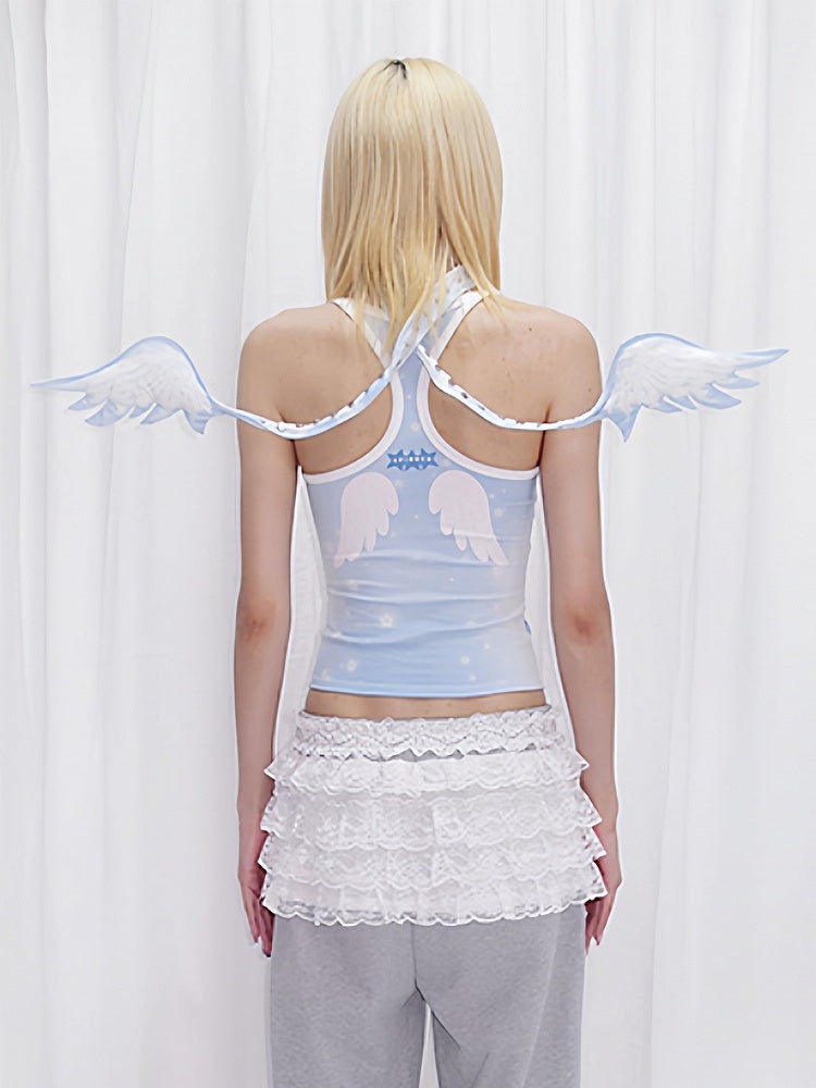 Wings Studded Blue with Chain Choker Detail Angel Outline