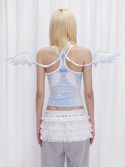 Wings Studded Blue with Chain Choker Detail Angel Outline