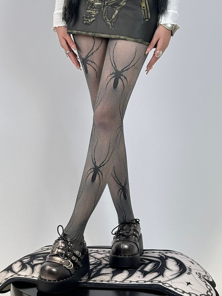 Spider Tights BlackGray Y2K Pattern