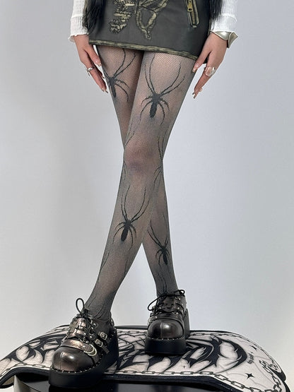 Spider Tights BlackGray Y2K Pattern