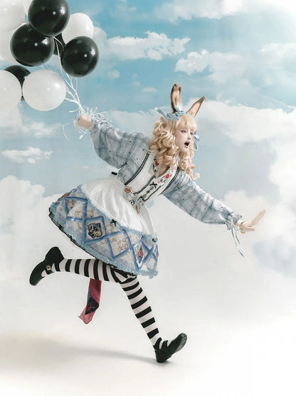 Chinese Elements Lolita Long Sleeve Dress with Lace Apron Alice in Wonderland Theme - Zao Jing Ji