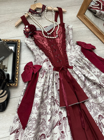 Animals and Bodice Elegant Forest with Corset Print Lolita Dress Red