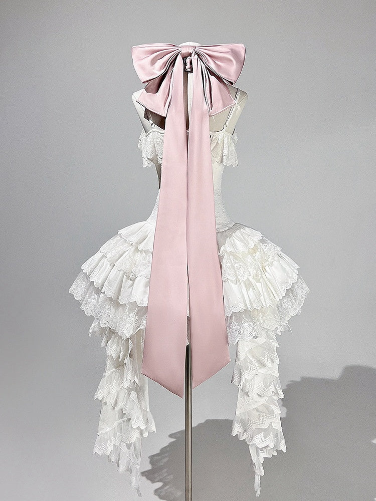 Träger Spaghetti JSK Lolita Rosa Balletcore Weißes Korsett + Kleid