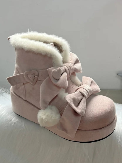 - Lolita Sweet Platform Boots Pompon Winter Charm Pink