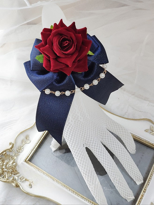 Details Lace WhiteBlue Bowknot Charm Design Vibes Rosette White Beaded Gloves Snow