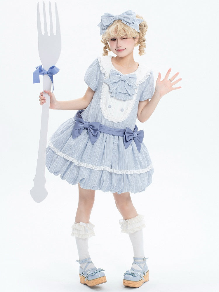 Summer Bubble Puff Blue Skirt Lolita Dress Cotton Sleeves