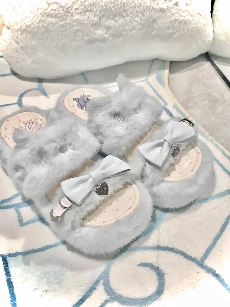 Pantoufles Cat Light Jirai Design : avec broderie bleue en peluche Kei