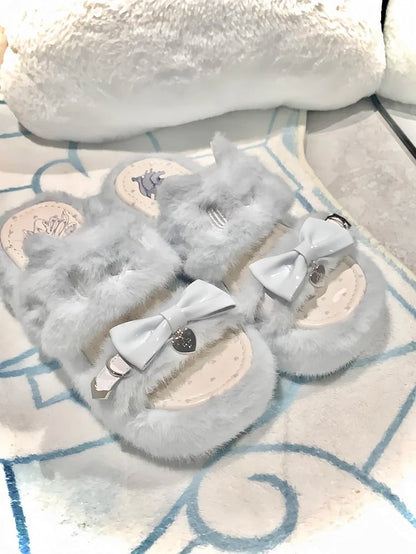 Pantoufles Cat Light Jirai Design : avec broderie bleue en peluche Kei
