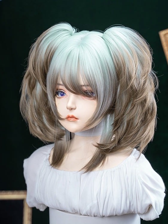 Ombre Green-Brown Short Wig with Twin Tails - Alice Garden