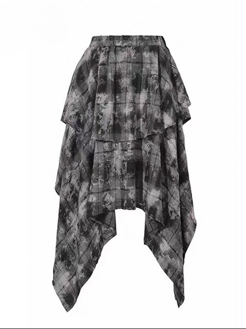 ハンカチ ダークヘム チェック柄スカート ほろ苦いグレー