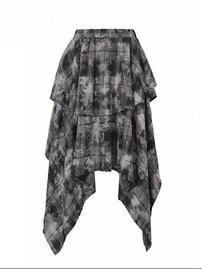 ハンカチ ダークヘム チェック柄スカート ほろ苦いグレー