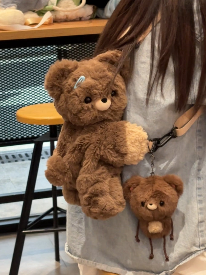 キュートなテディブラウンのぬいぐるみバックパック/クロスボディ